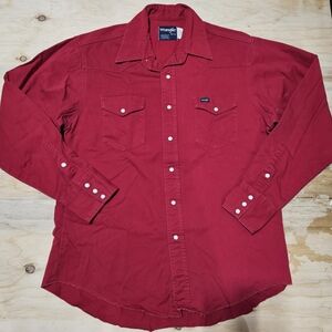 Wrangler Western Red Button Down Pearl Snap Shirt Sz XL